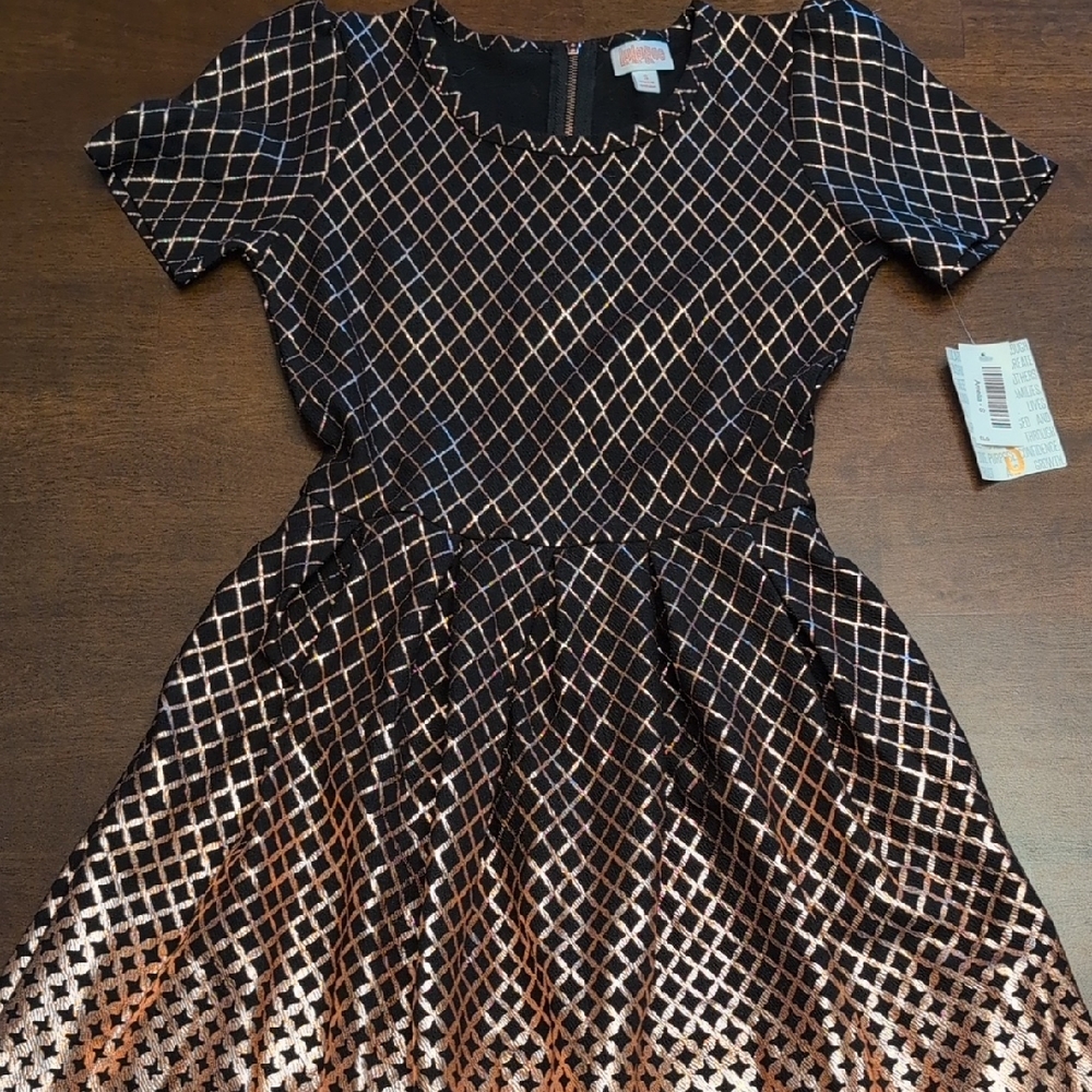 Lularoe Amelia Black and Rose Gold Lattice Dress